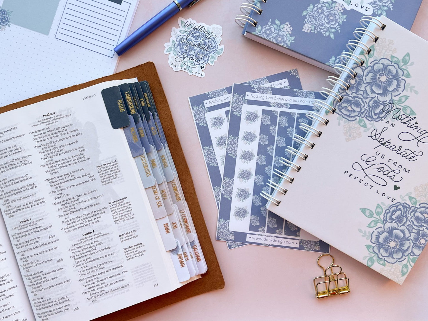 Nothing Can Separate Us - Blue & Gold Floral Laminated Bible Tabs