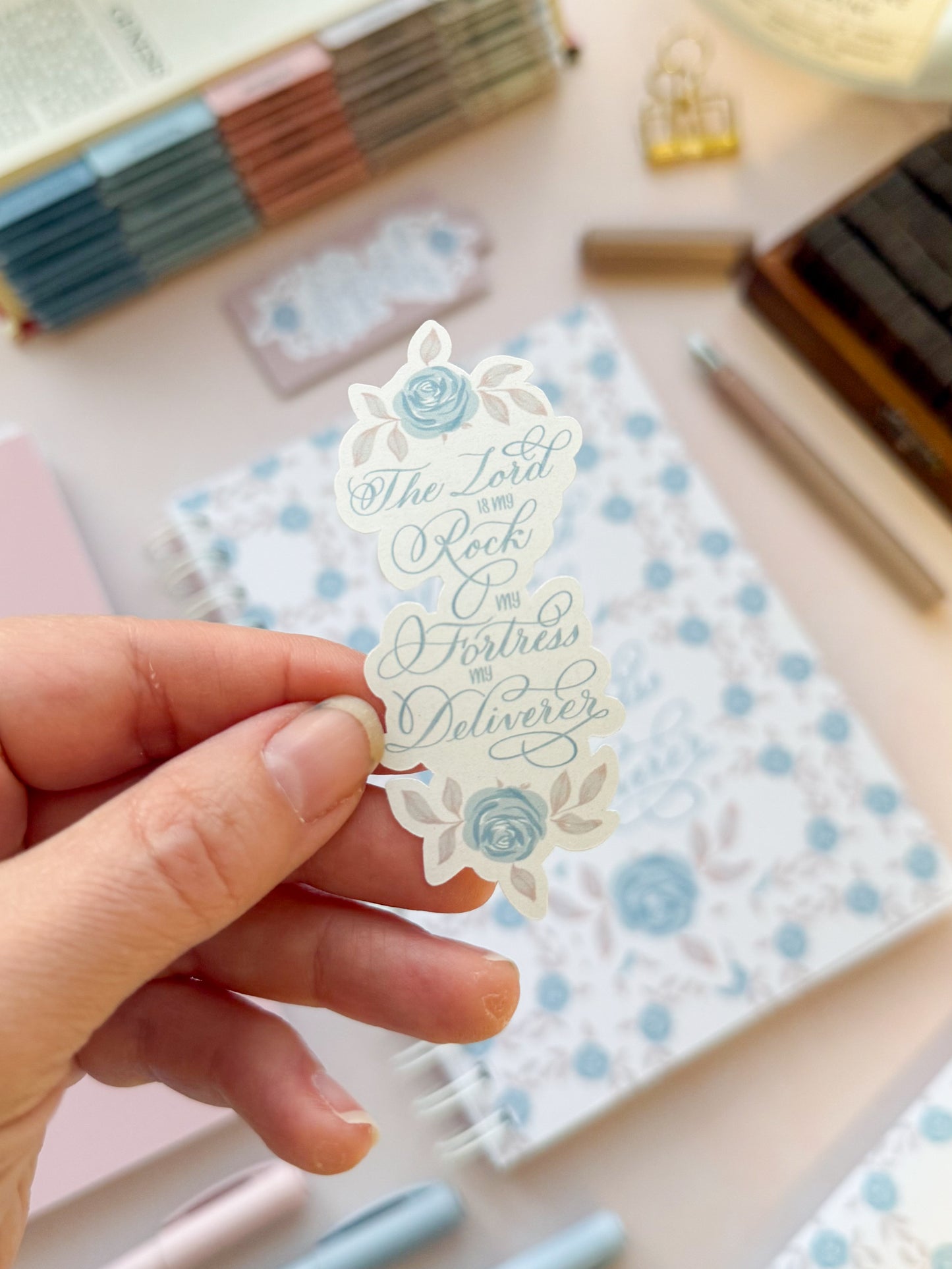 DotK Design Vinyl sticker with florals and hand lettered excerpt from Psalm 18