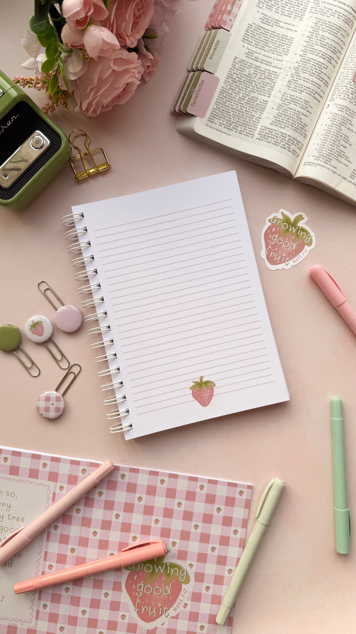 Growing Good Fruit - Strawberries & Pink Gingham - Prayer & Reflection Journal