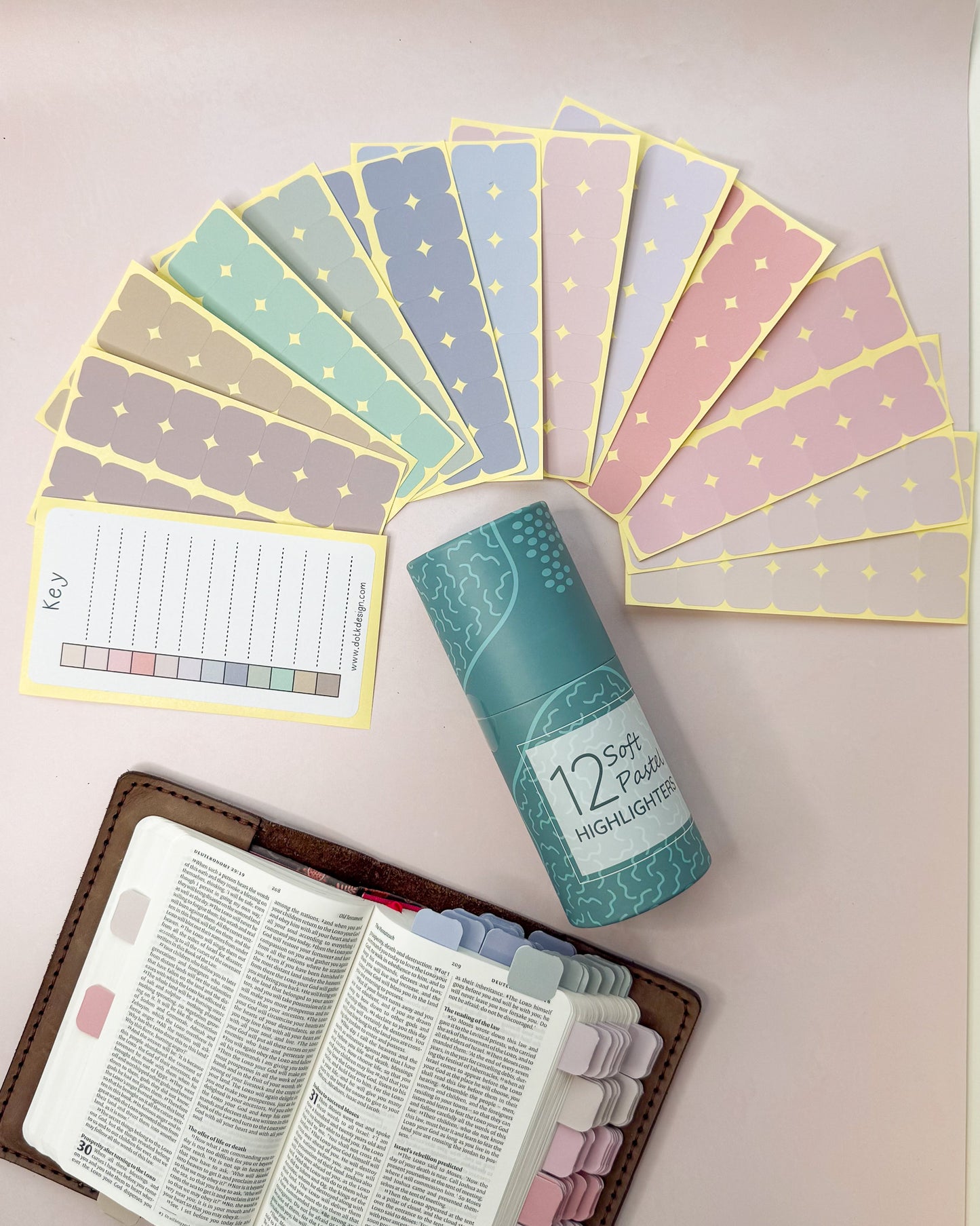 set of pastel mini tabs with matching key sticker