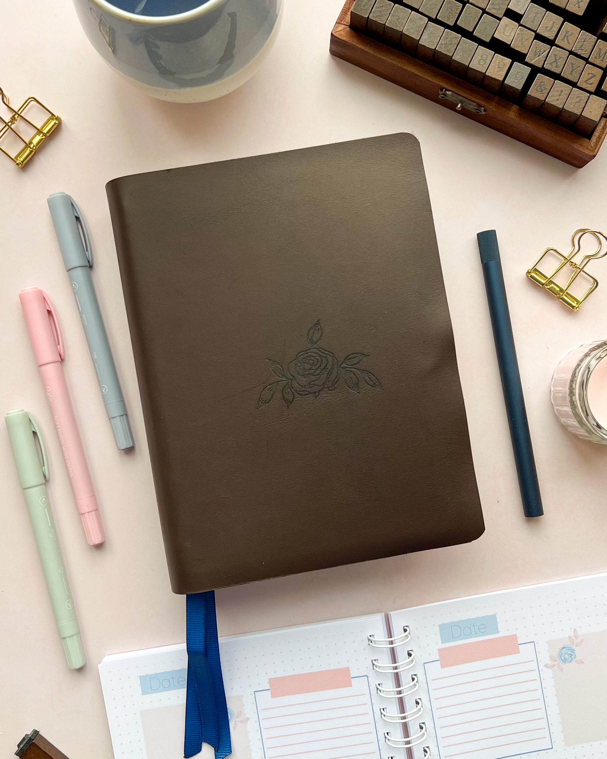 Floral Brown Leather Bible with exclusive DotK Design engraving