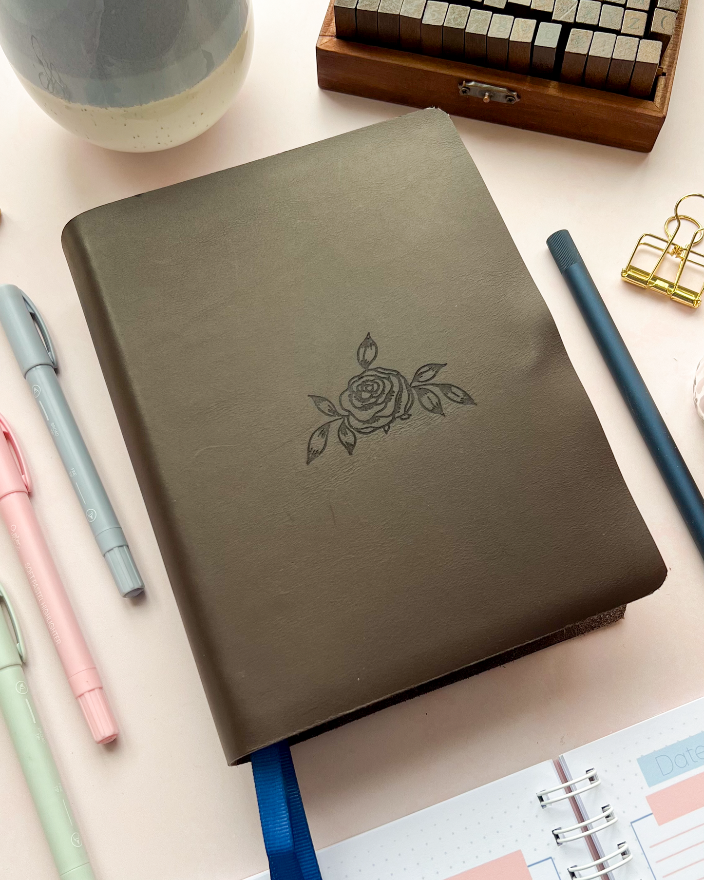 Floral Brown Leather Bible with exclusive DotK Design engraving