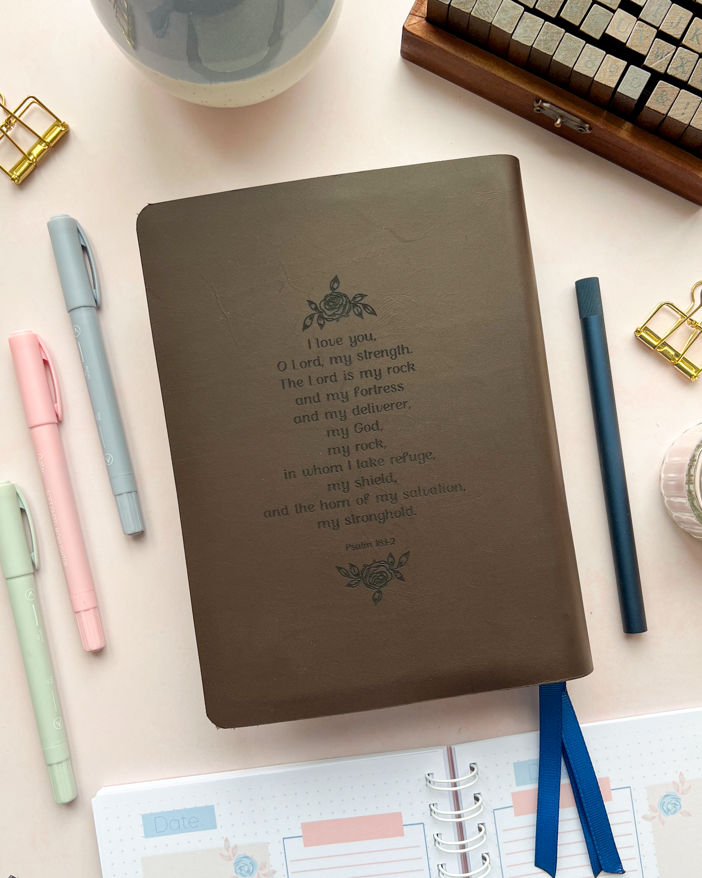 Floral Brown Leather Bible with exclusive DotK Design engraving