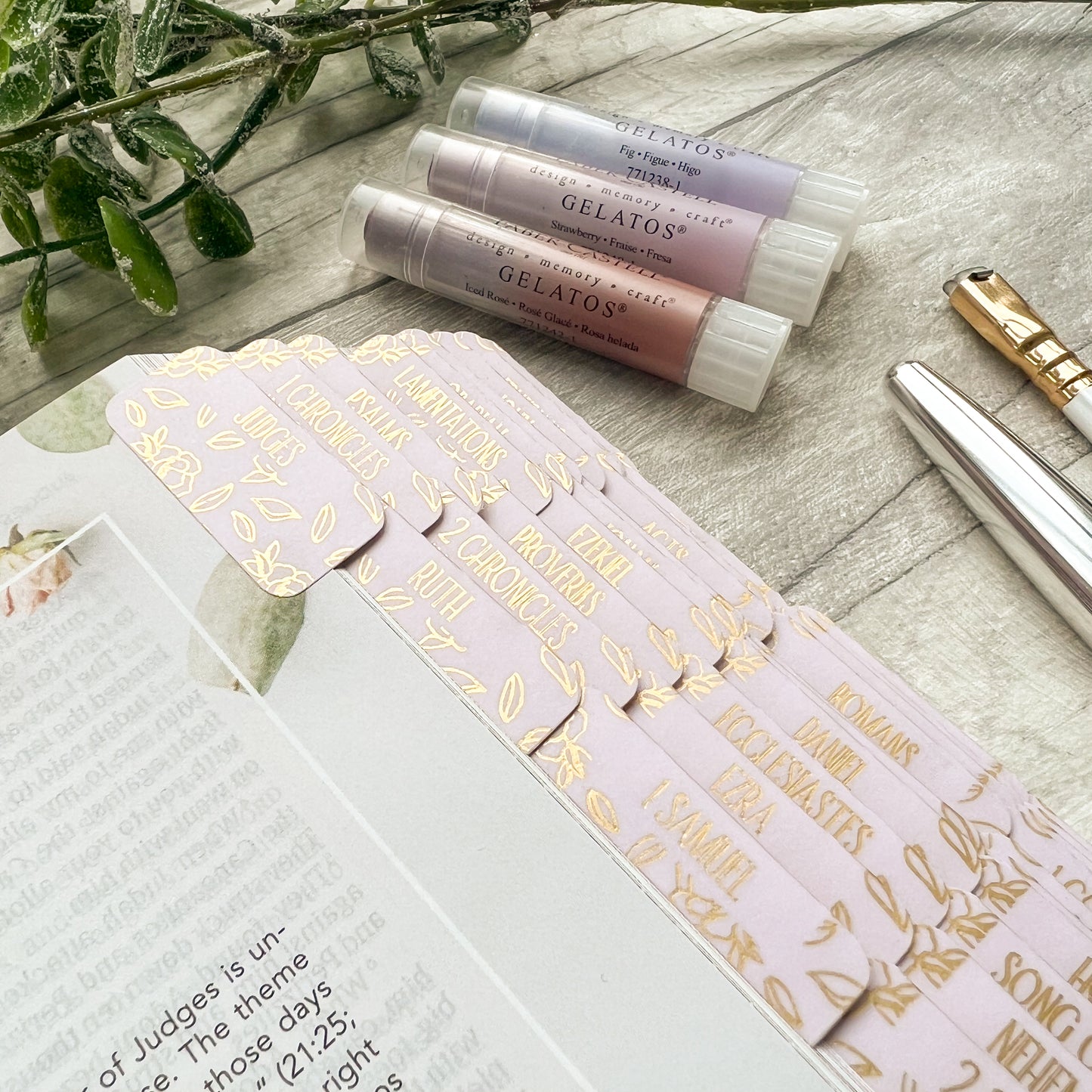 Such A Time - Blush Pink Peonies Gold Foil Laminated Bible Tabs