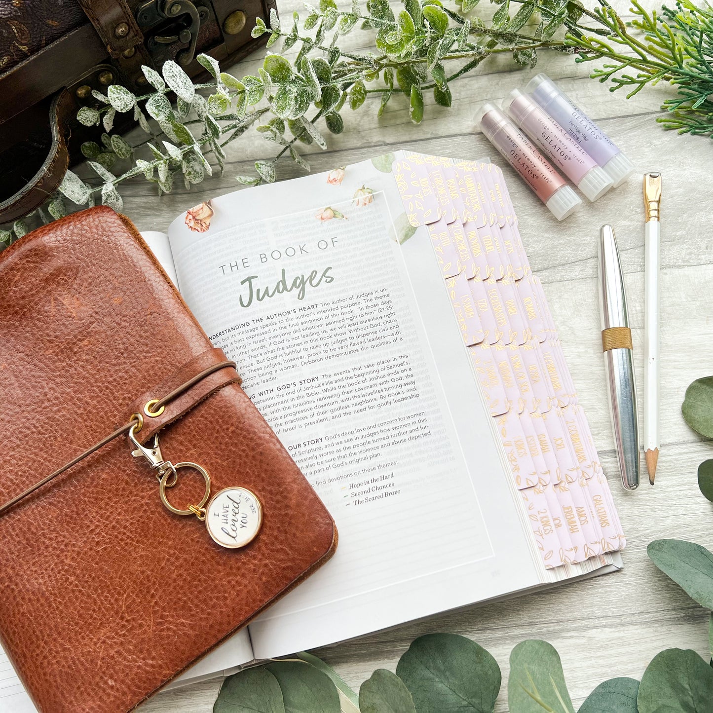 Such A Time - Blush Pink Peonies Gold Foil Laminated Bible Tabs