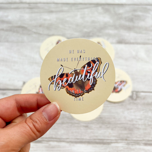 Beautiful In It’s Time - Waterproof Vinyl Butterfly Sticker - Bible journaling