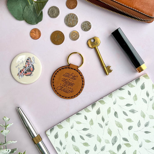 I Can Do All Things Through Christ - Real Leather Key Fob Key Ring