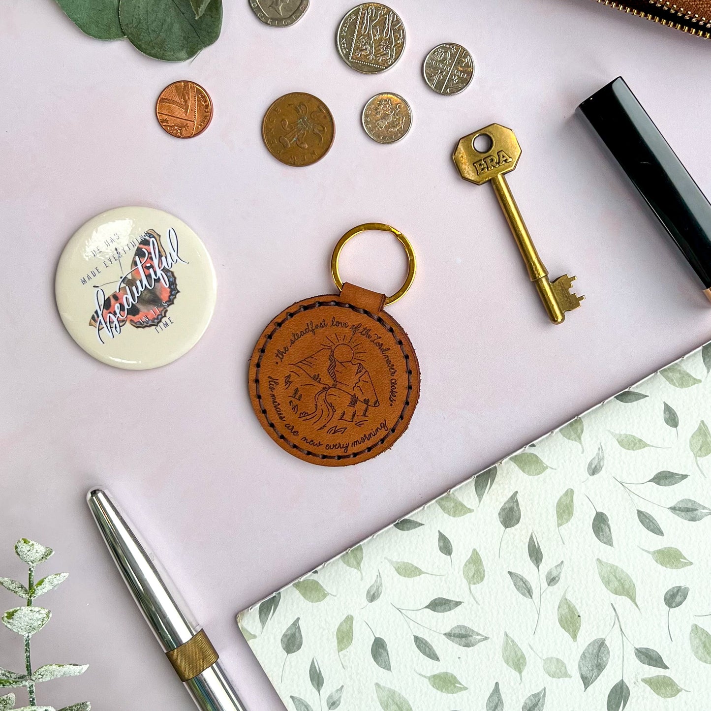 His Mercies Are New - Real Leather Key Fob Key Ring