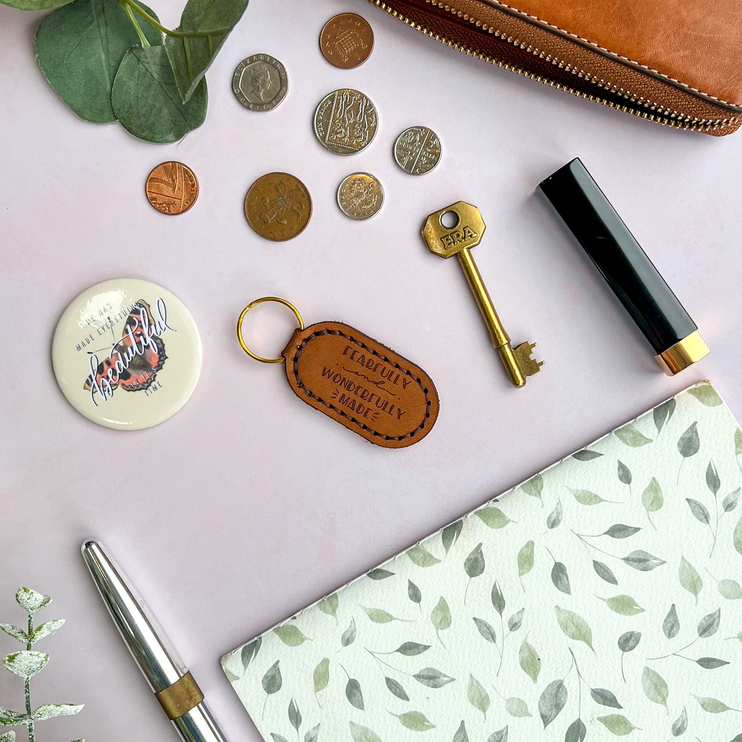 Fearfully and Wonderfully Made - Real Leather Key Fob Key Ring