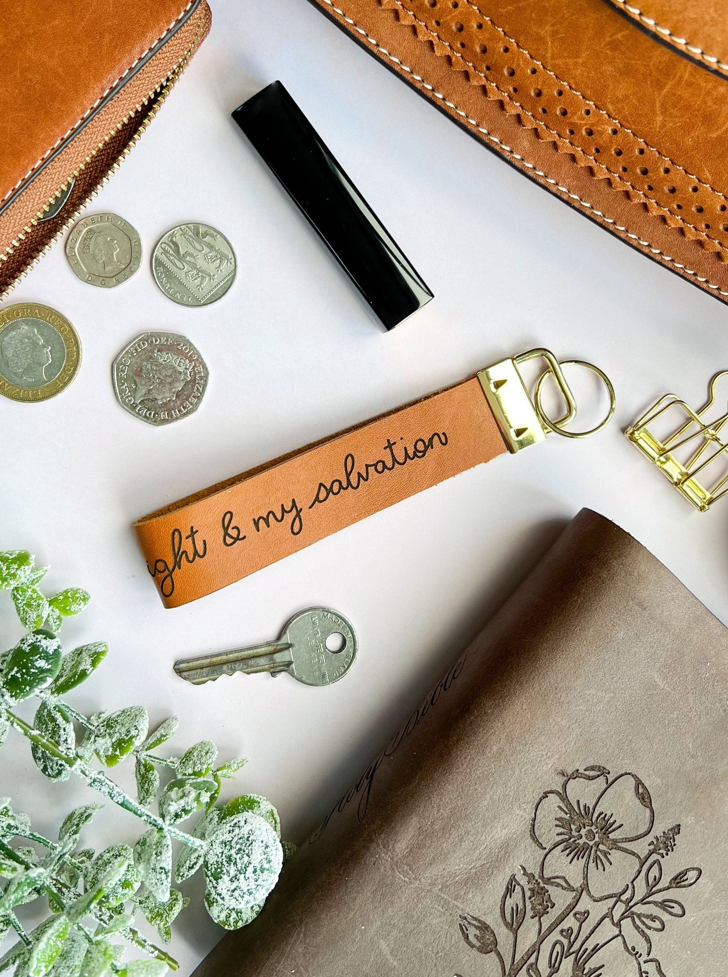 The Lord Is My Light and My Salvation - Real Leather Key Fob Key Ring