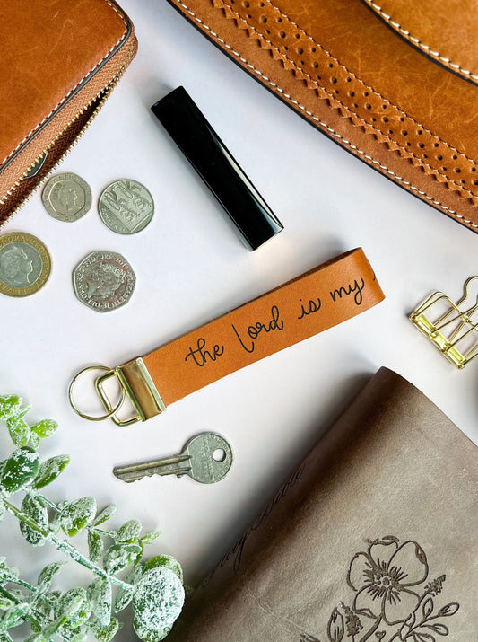 The Lord Is My Light and My Salvation - Real Leather Key Fob Key Ring