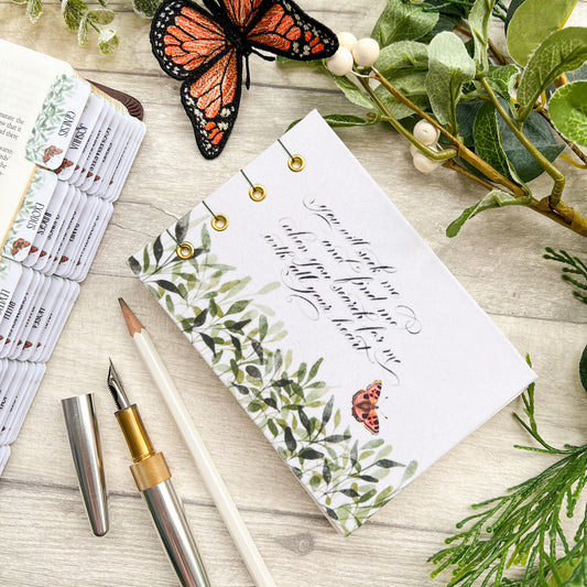 You Will Seek Me & Find Me- Hard Backed Fabric Covered Creative Journal - Coptic Stitch Binding - Watercolour Paper