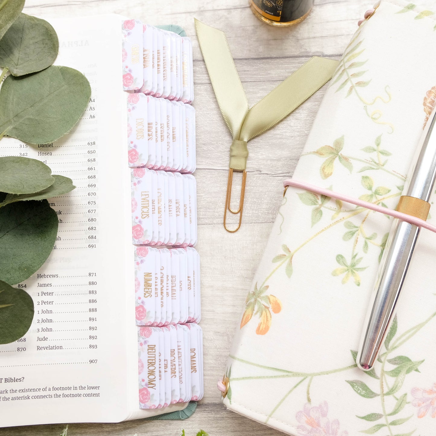 Floral & Foil - Watercolour Gold Foil Laminated Bible Tabs