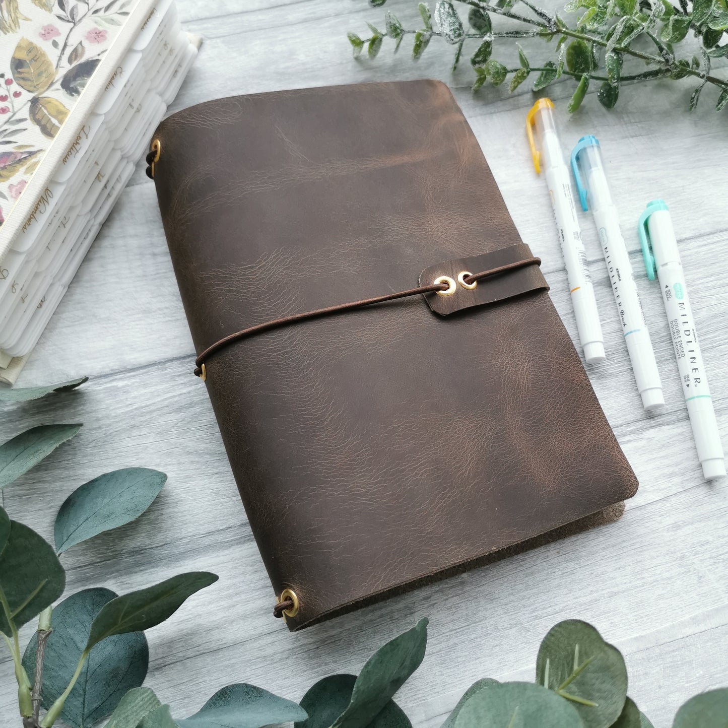 Real Leather Travelers Journal Cover - A5 Journal Cover Prayer - Prayer Journal - Deep Brown Pull up Leather