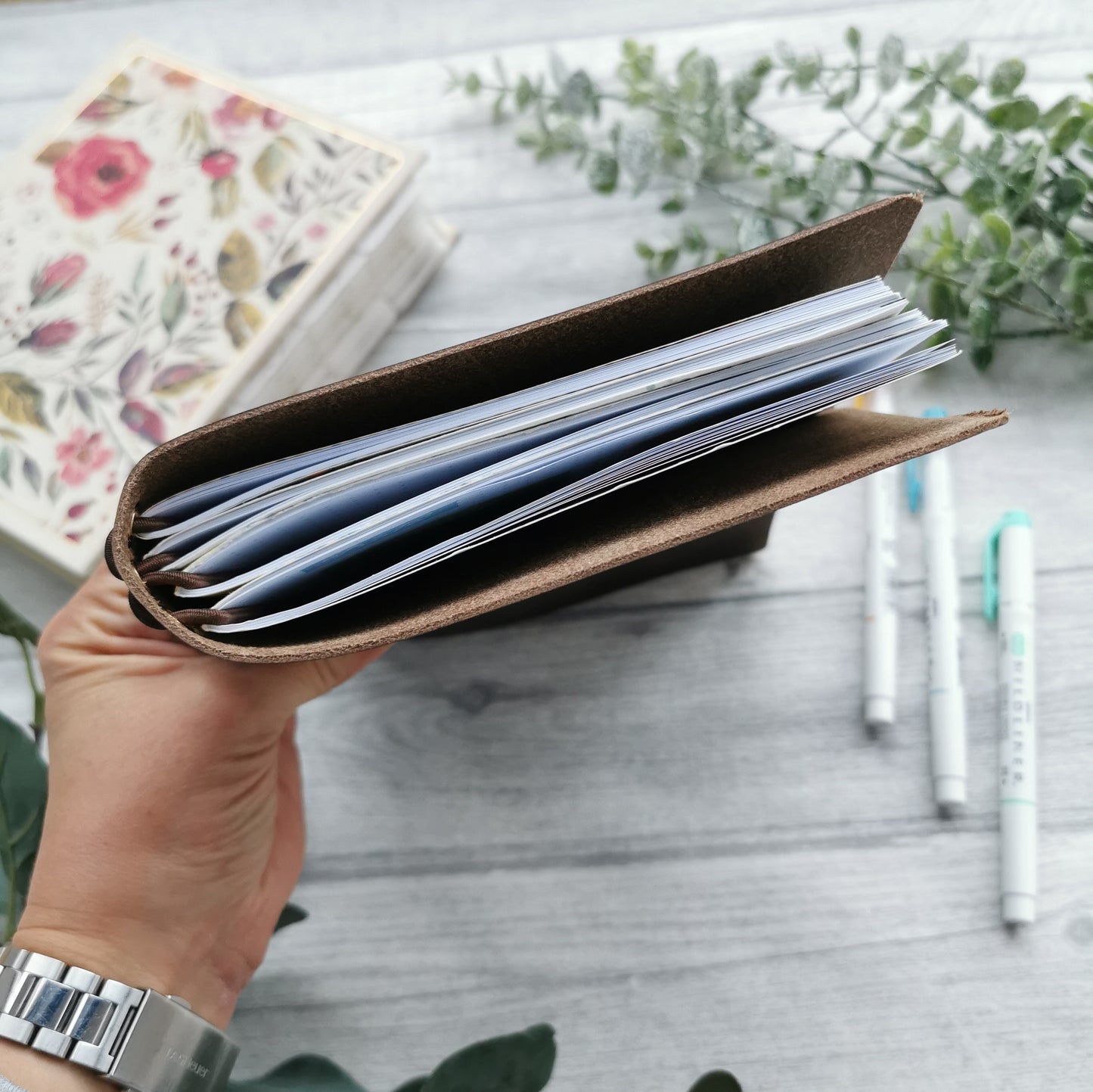 Real Leather Travelers Journal Cover - A5 Journal Cover Prayer - Prayer Journal - Deep Brown Pull up Leather