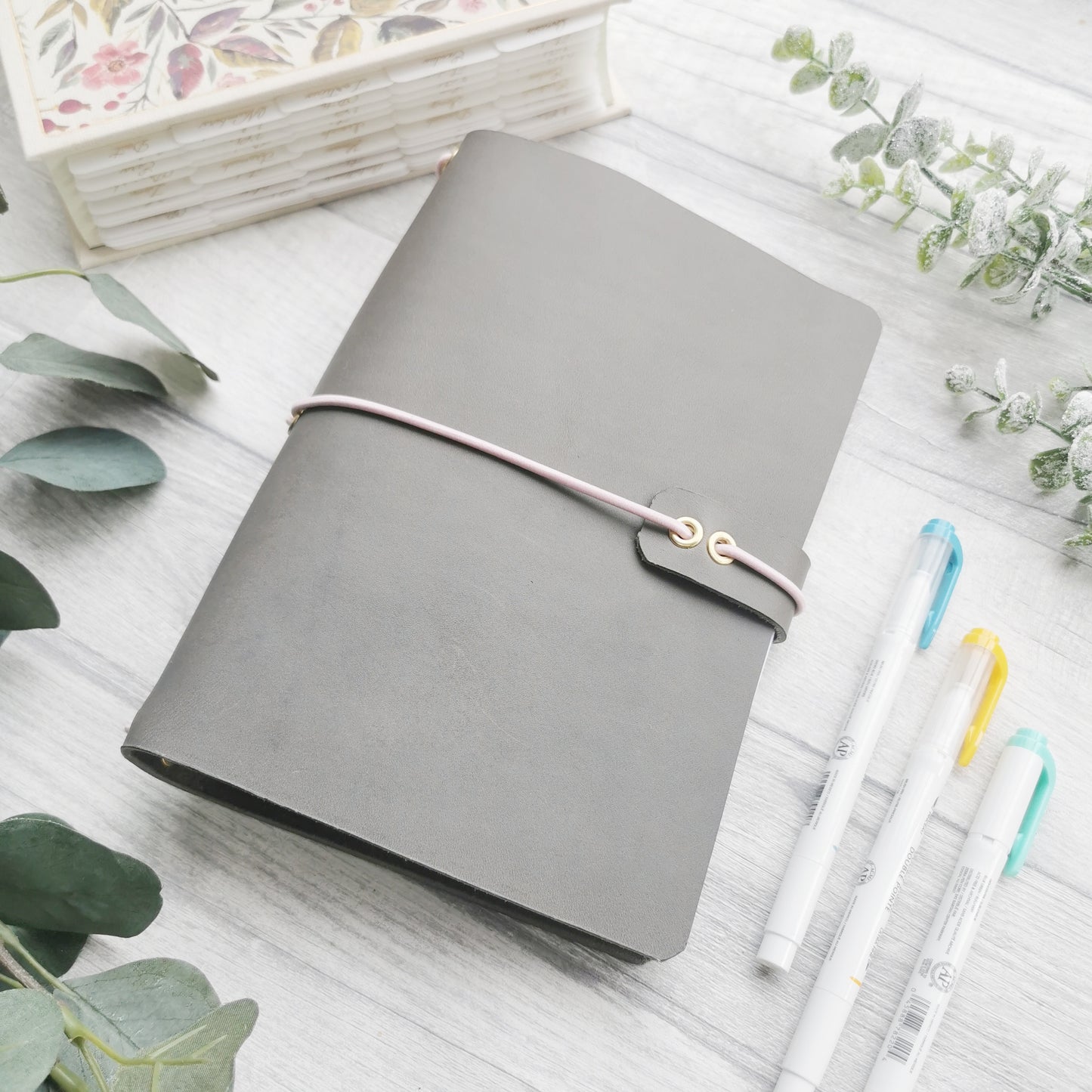Real Leather Travelers Journal Cover - A5 Journal Cover Prayer - Prayer Journal - Dove Grey Leather
