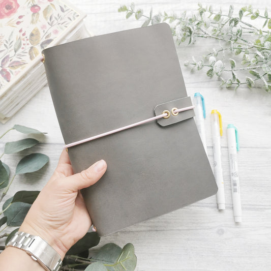 Real Leather Travelers Journal Cover - A5 Journal Cover Prayer - Prayer Journal - Dove Grey Leather