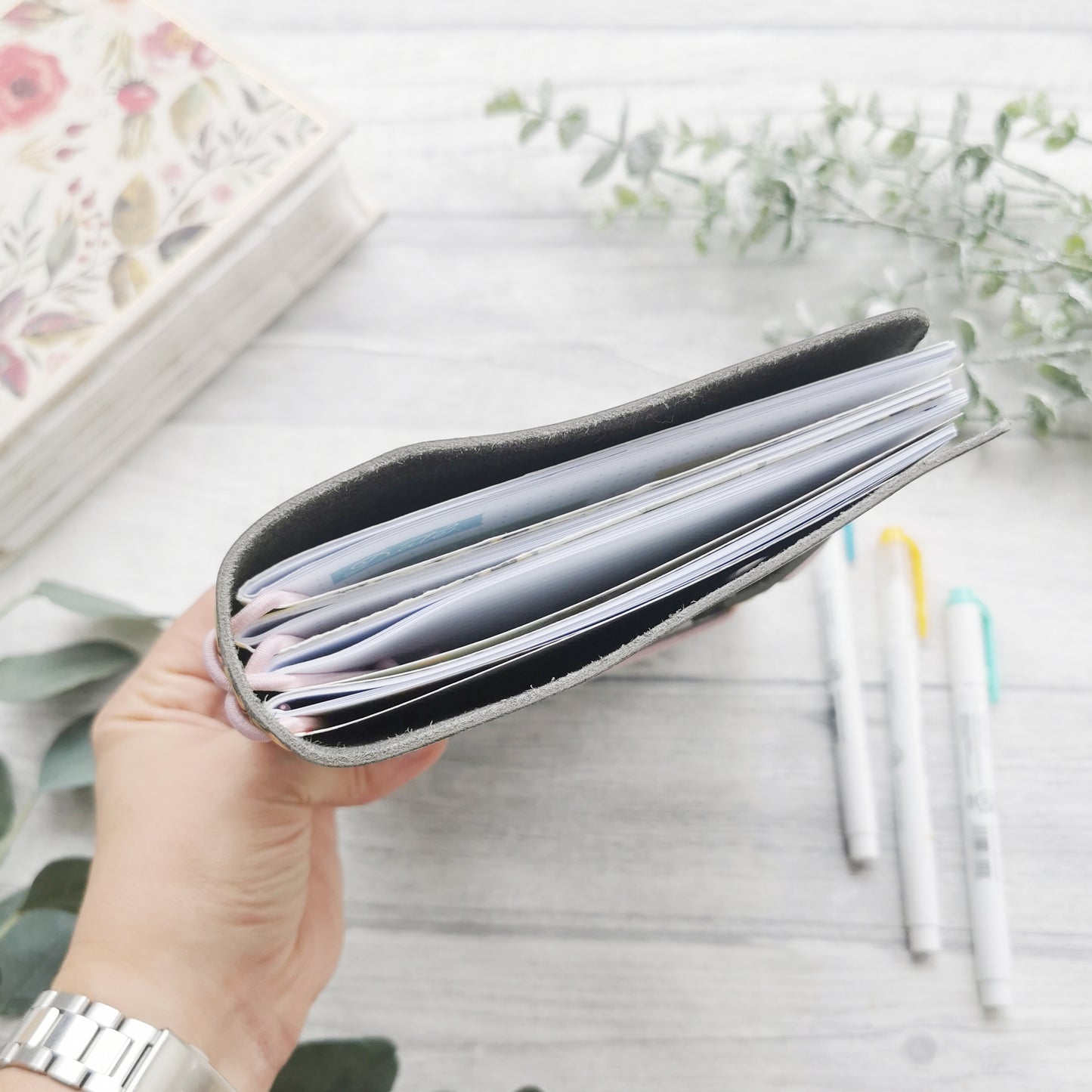 Real Leather Travelers Journal Cover - A5 Journal Cover Prayer - Prayer Journal - Dove Grey Leather