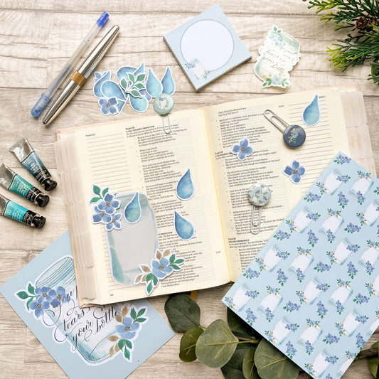 You Put My Tears In Your Bottle - Psalm 56 Bible Journaling Kit - Page spread Kit, Prayer Journal, bookmarks, sticker & Memo Pad