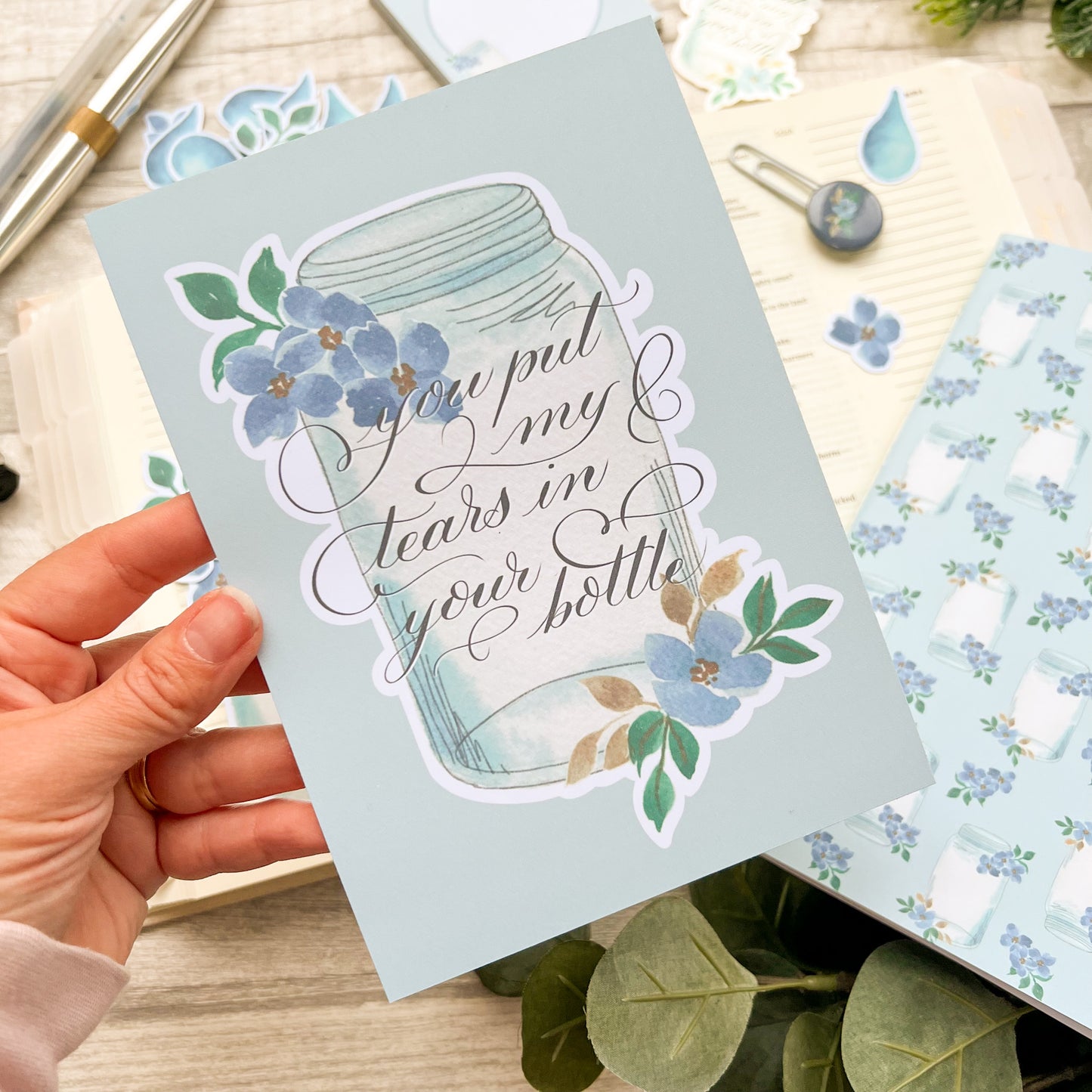 You Put My Tears In Your Bottle - Psalm 56 Bible Journaling Kit - Page spread Kit, Prayer Journal, bookmarks, sticker & Memo Pad