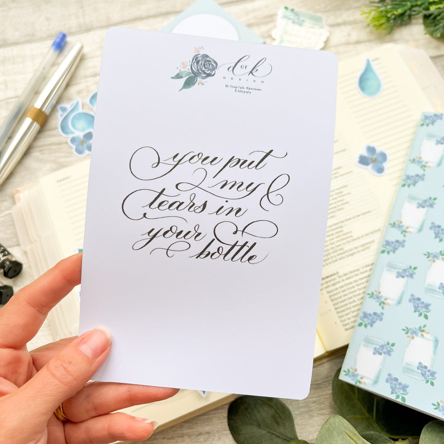 You Put My Tears In Your Bottle - Psalm 56 Bible Journaling Kit - Page spread Kit, Prayer Journal, bookmarks, sticker & Memo Pad