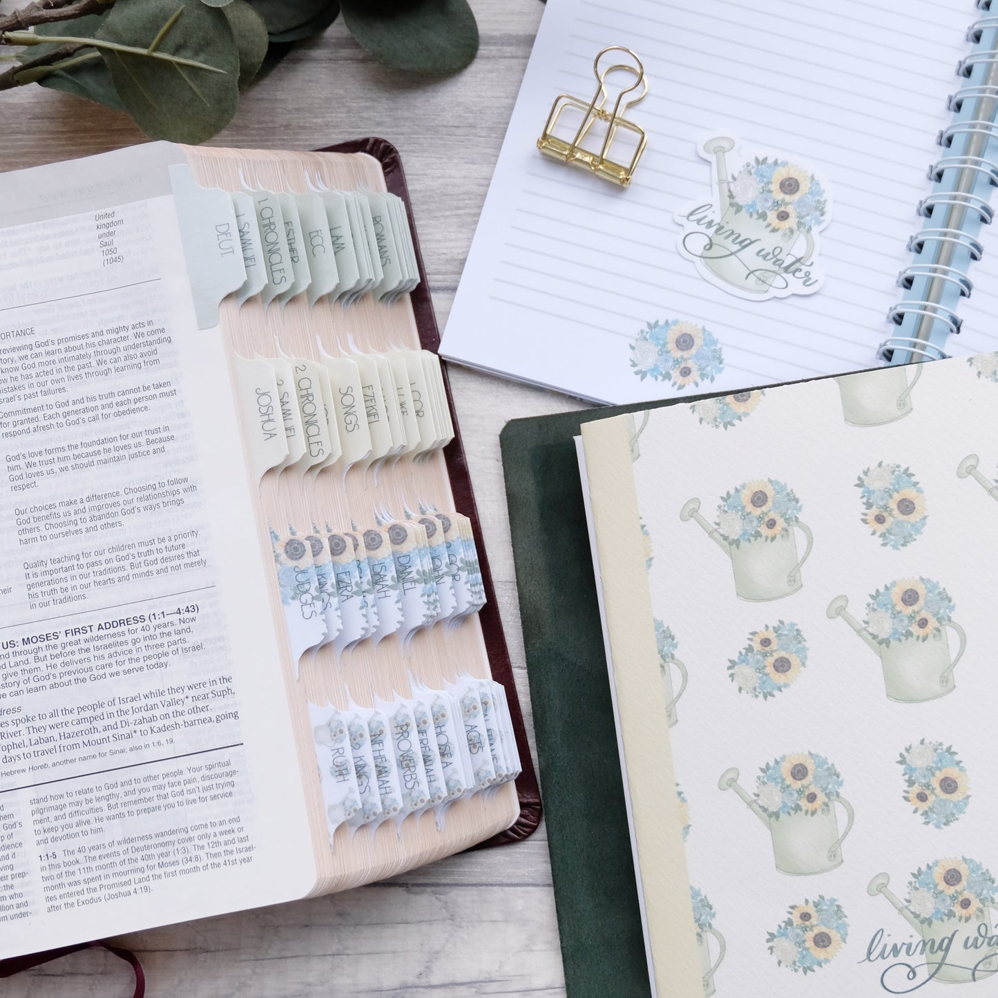 Living Water - Watercolour Floral & Sunflower Bible Tabs