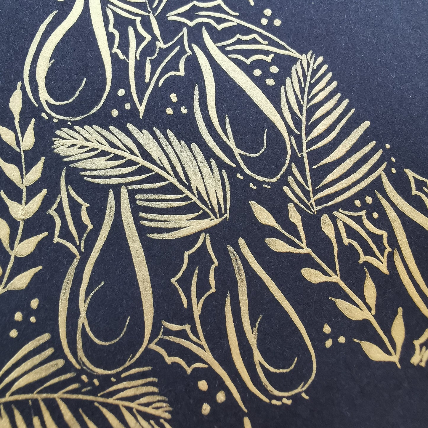 Gold Christmas Tree Card - Hand Drawn Calligraphy Flourishes