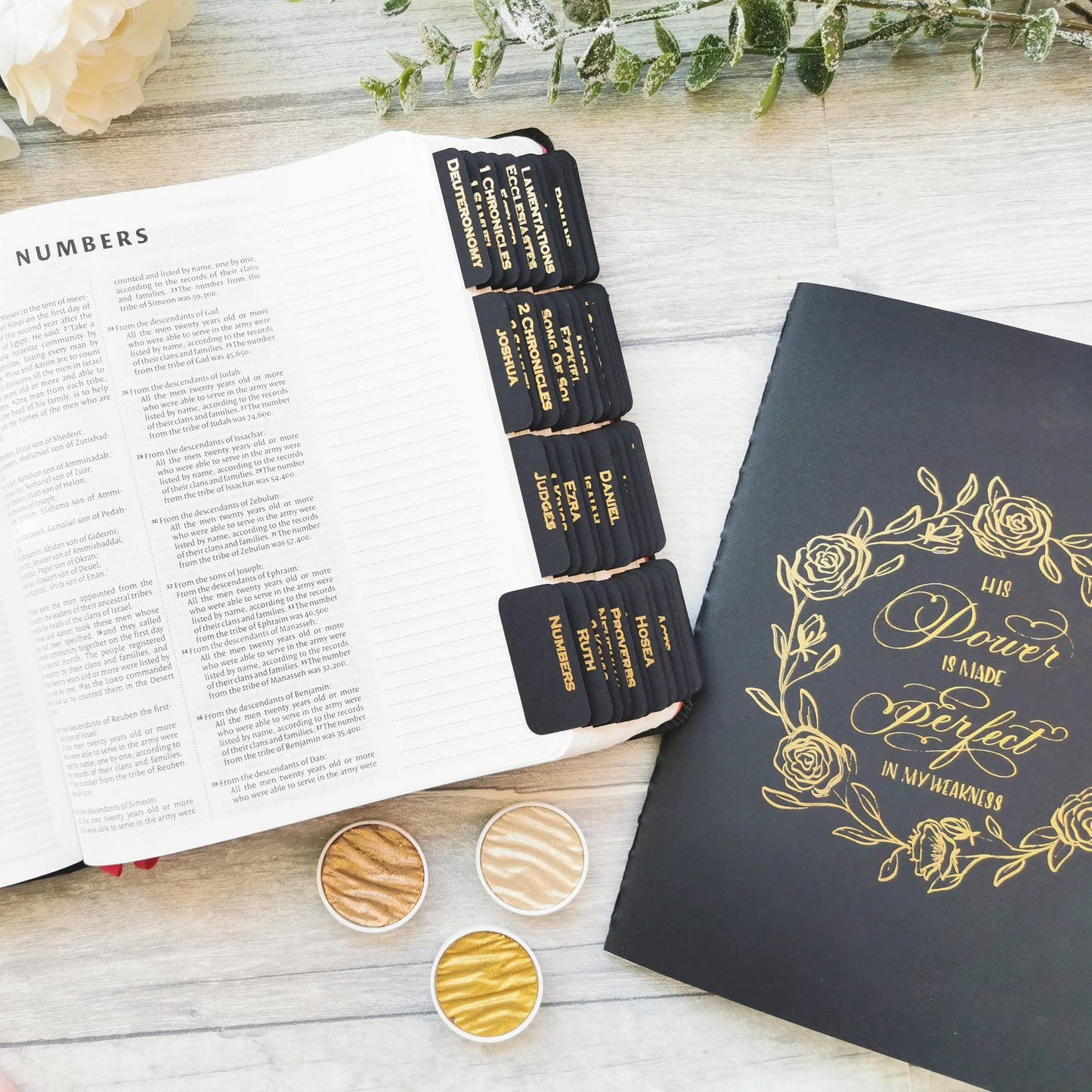 Elegant Black Bible Tabs - Gold, Silver or Rose Gold Foil