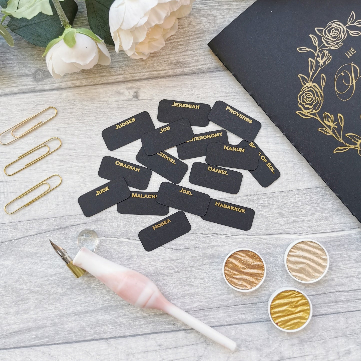 Elegant Black Bible Tabs - Gold, Silver or Rose Gold Foil