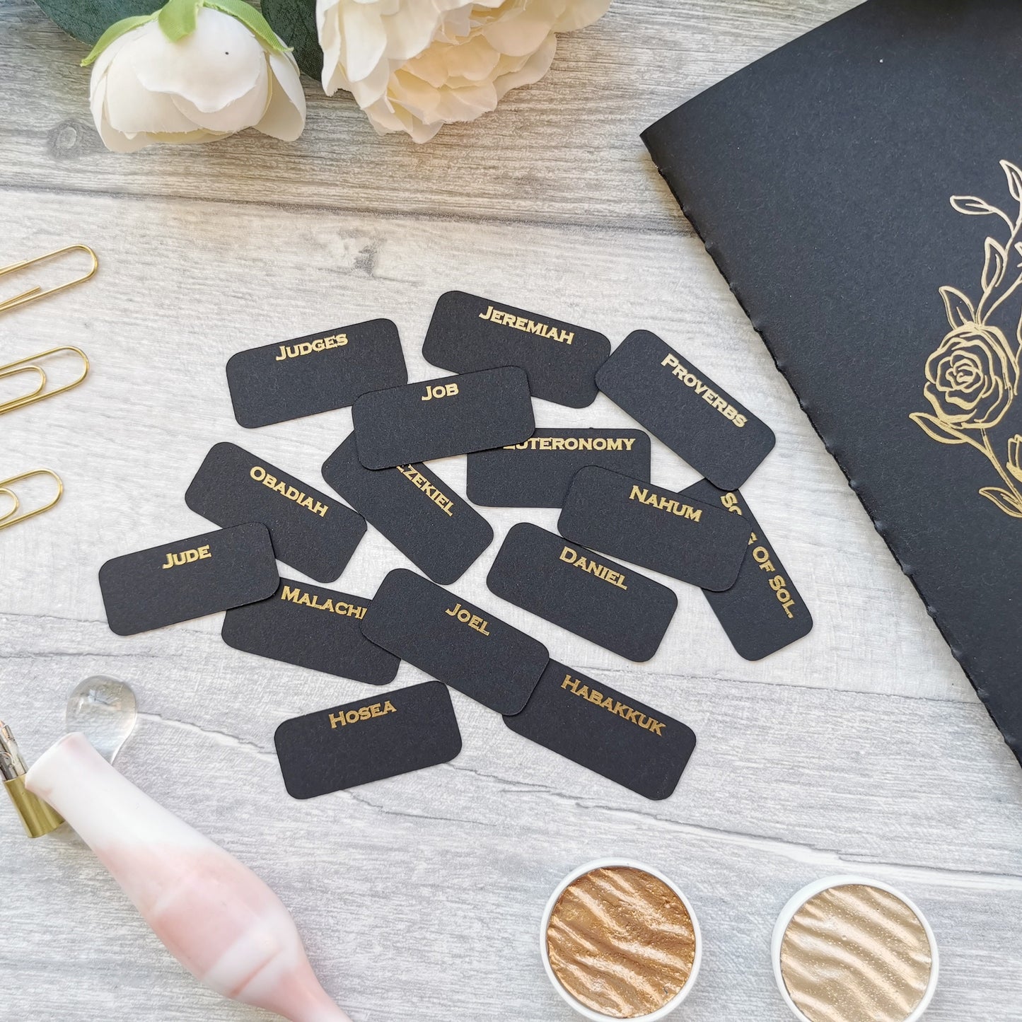 Elegant Black Bible Tabs - Gold, Silver or Rose Gold Foil