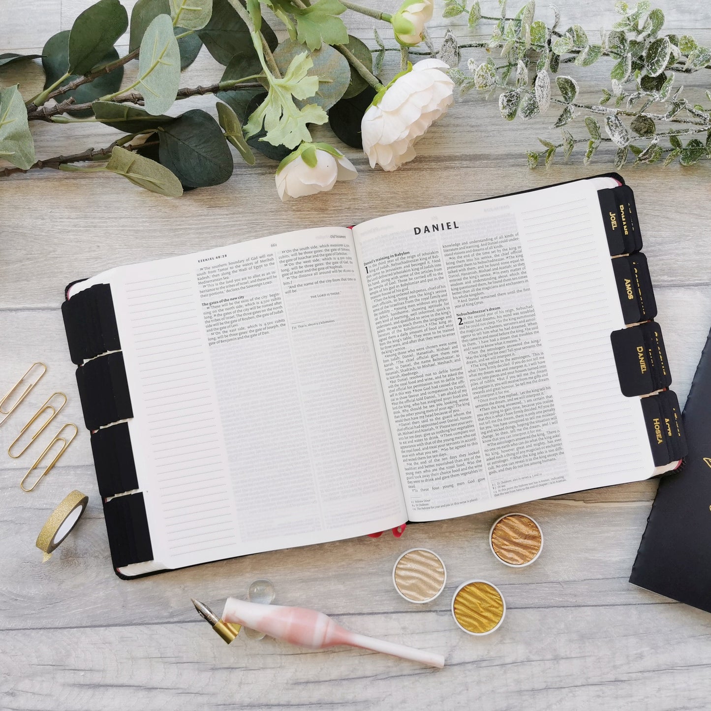 Elegant Black Bible Tabs - Gold, Silver or Rose Gold Foil