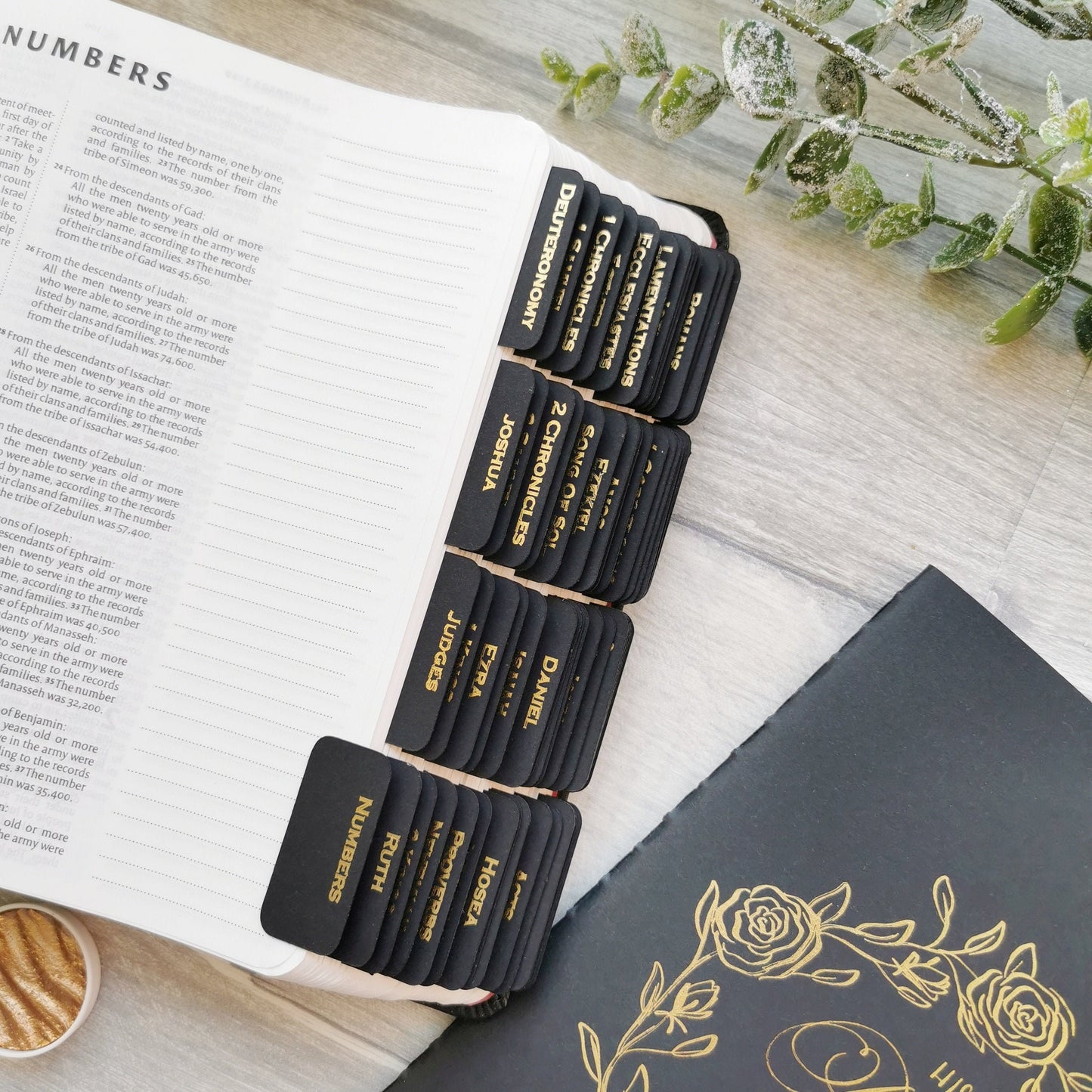 Elegant Black Bible Tabs - Gold, Silver or Rose Gold Foil