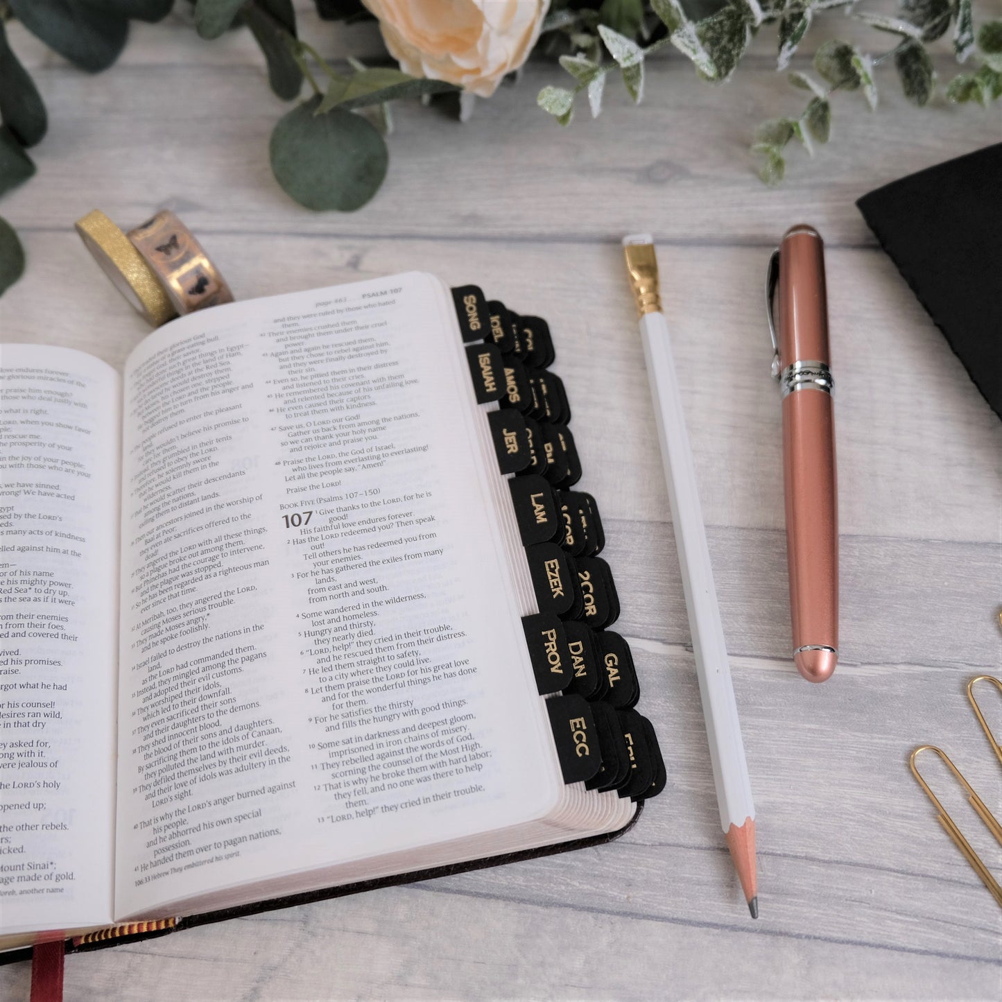 Small & Elegant Black and Gold Mini Bible Tabs