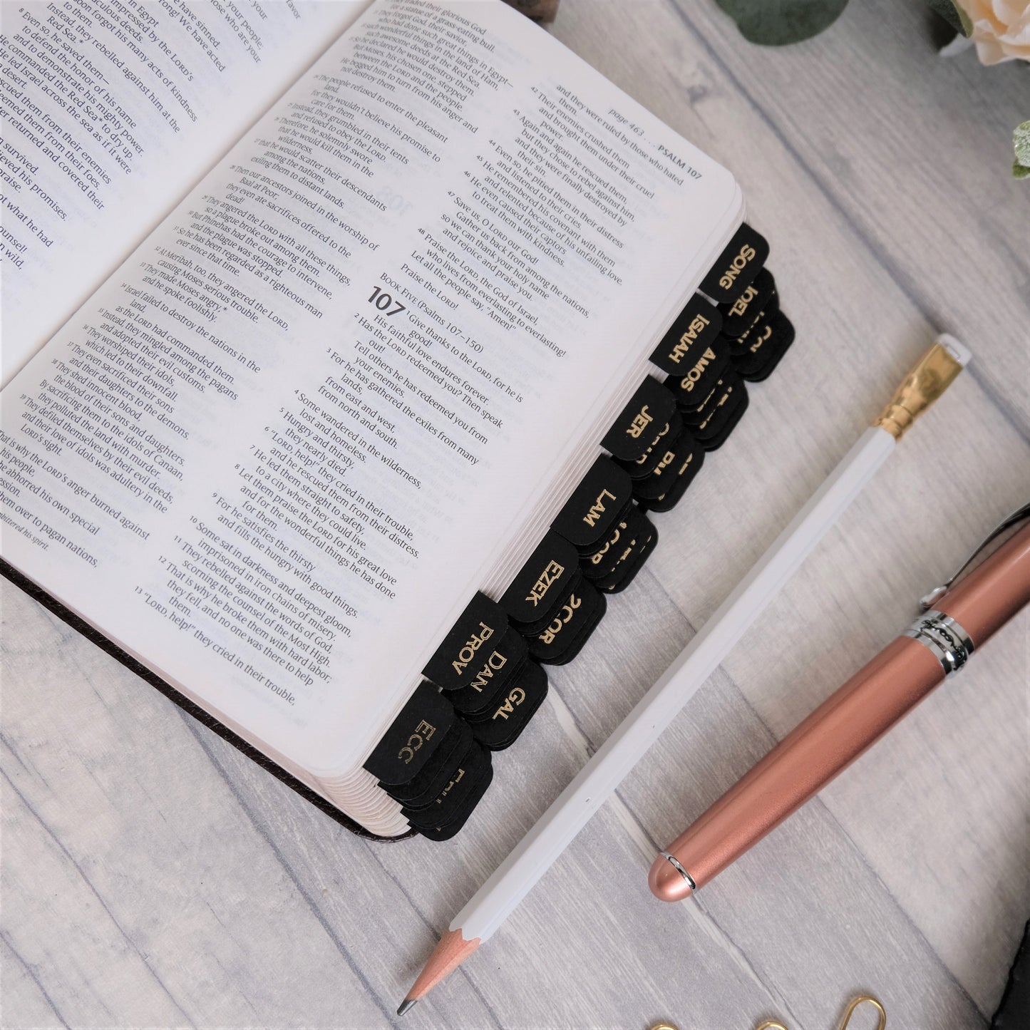 Small & Elegant Black and Gold Mini Bible Tabs