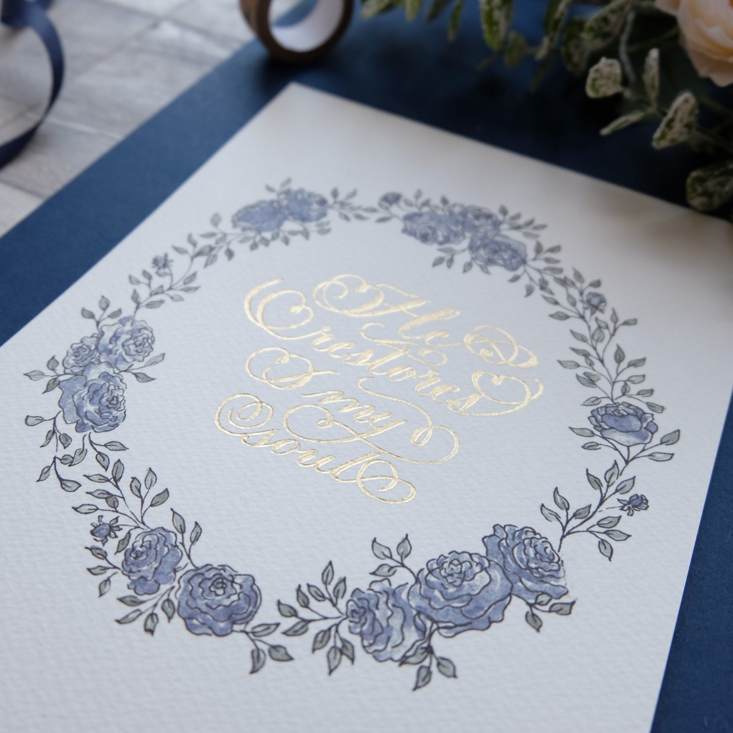 He Restores My Soul - Psalm 23 - Watercolour and Foil Print