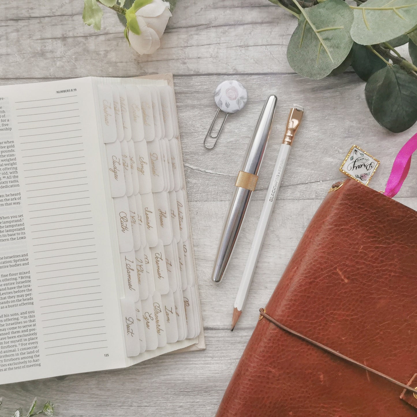 Minimalistic Script Gold Foil Vellum Bible Tabs