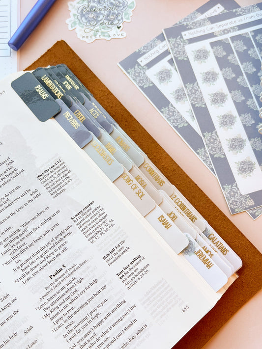 Nothing Can Separate Us - Blue & Gold Floral Laminated Bible Tabs