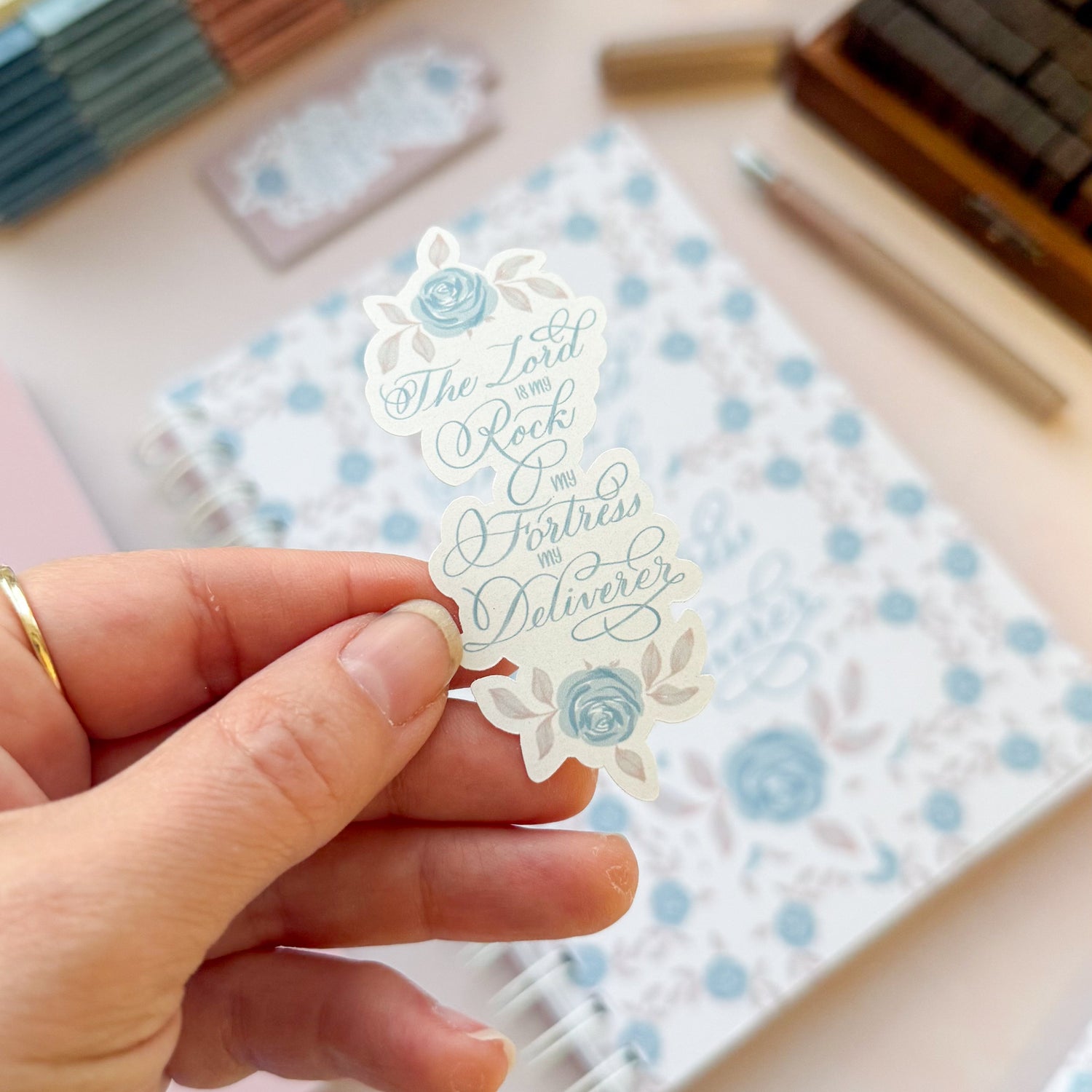 DotK Design Vinyl sticker with florals and hand lettered excerpt from Psalm 18