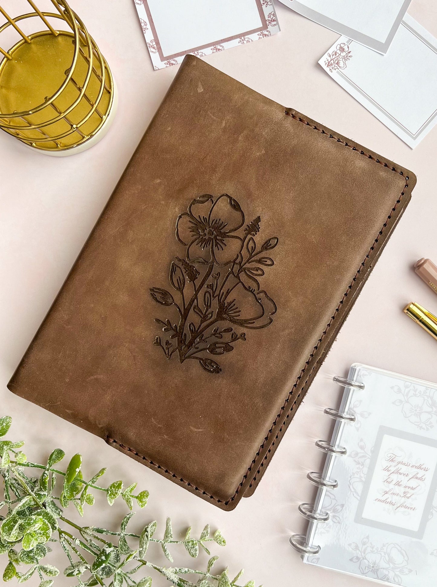 The Word Remains - Floral Real Leather Bible Cover