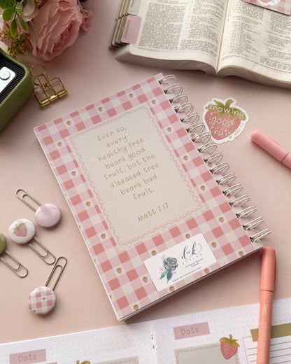 Growing Good Fruit - Strawberry Gingham - Wire Bound Prayer & Reflection Journal