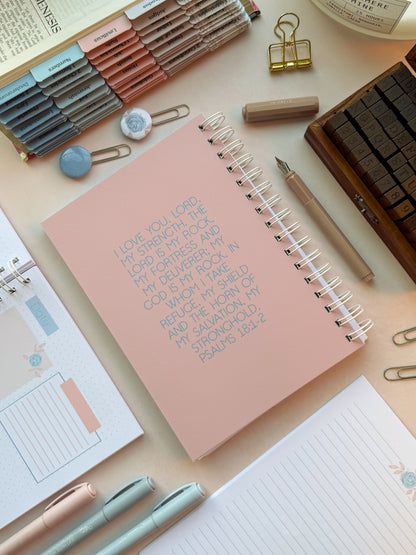 My Rock & My Strength - Psalm 18 Wirebound Prayer Journal Notebook