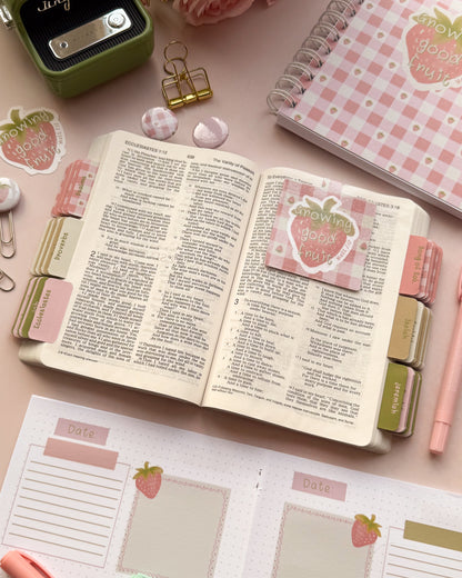 Pink Strawberry design magnetic bookmark featuring Matt 7:17