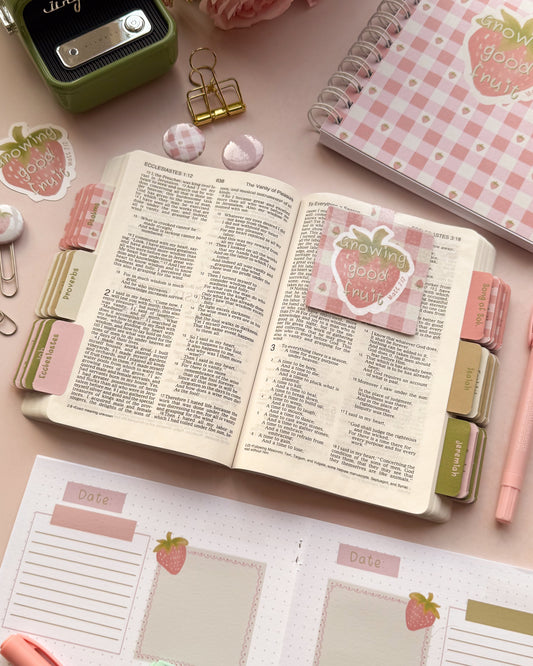 Pink Strawberry design magnetic bookmark featuring Matt 7:17