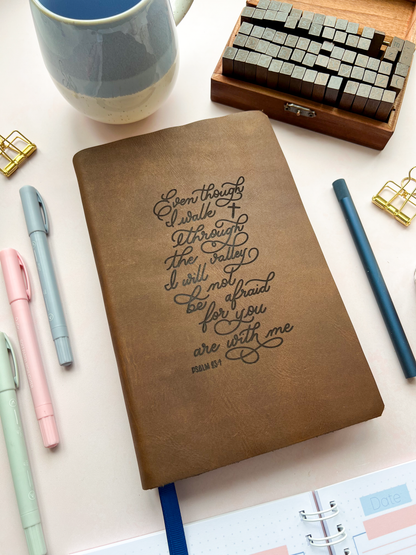 Brown Leather Bible with Psalm 23 engraved design by DotK Design