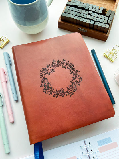 Rose Wreath - Deep Tan Floral Rebound Leather Journaling Bible - Ready To Purchase
