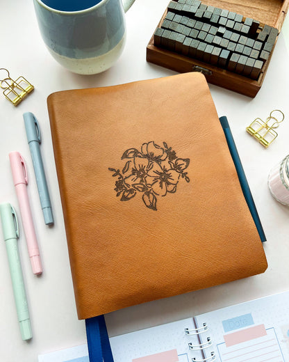 Tan Leather Bible with Floral Pray without ceasing 1 thessalonians 5:17 engraved design by DotK Design
