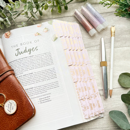 Such A Time - Blush Pink Peonies Gold Foil Laminated Bible Tabs