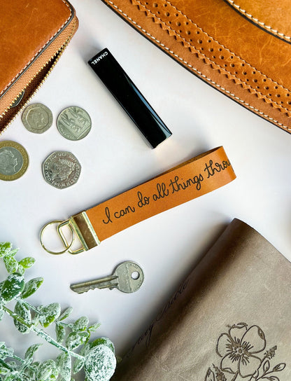 I Can Do All Things Through Him Who Gives Me Strength - Real Leather Key Fob Key Ring
