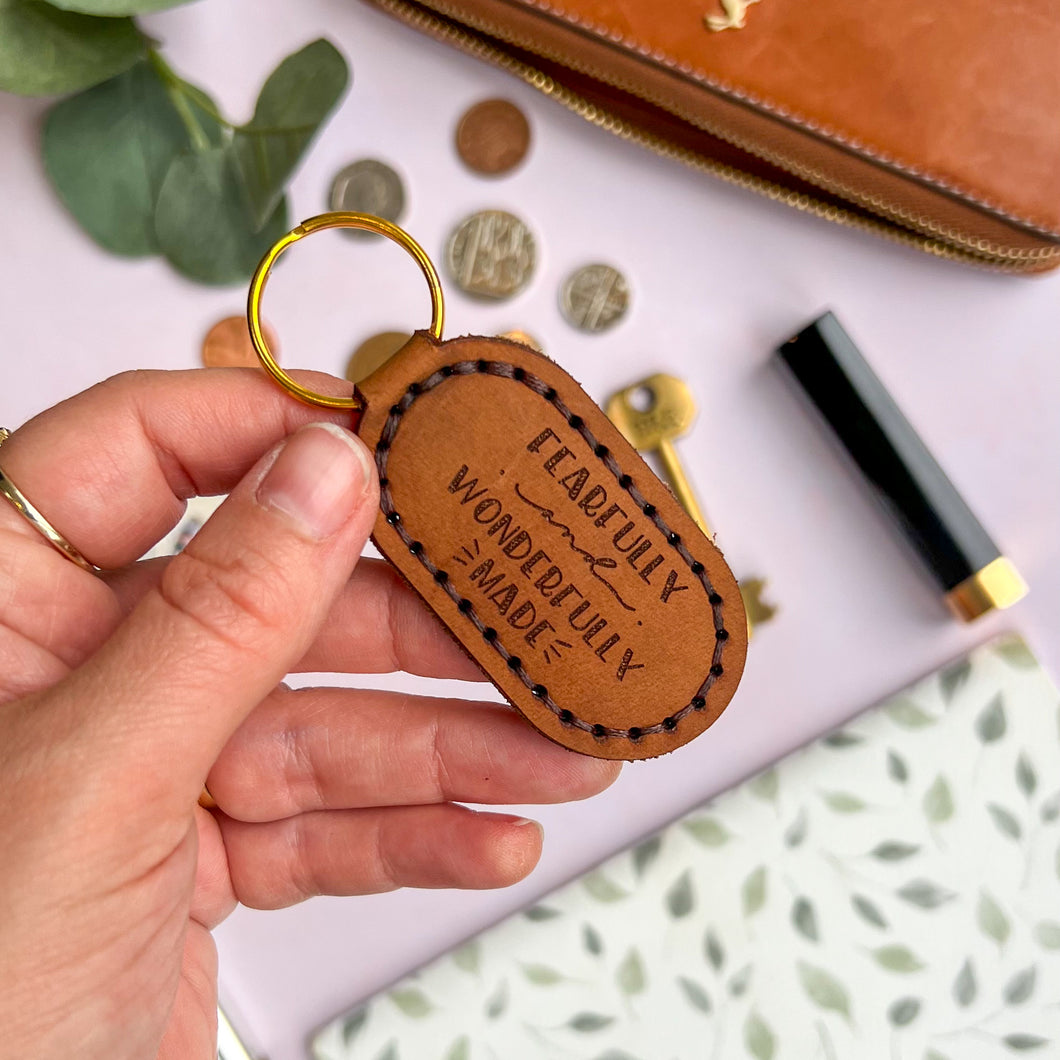 Fearfully and Wonderfully Made - Real Leather Key Fob Key Ring