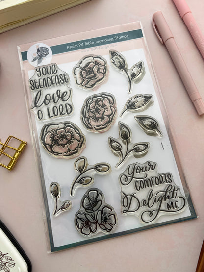 Psalm 94 Bible Journaling Stamps - 12 Clear Stamp Set